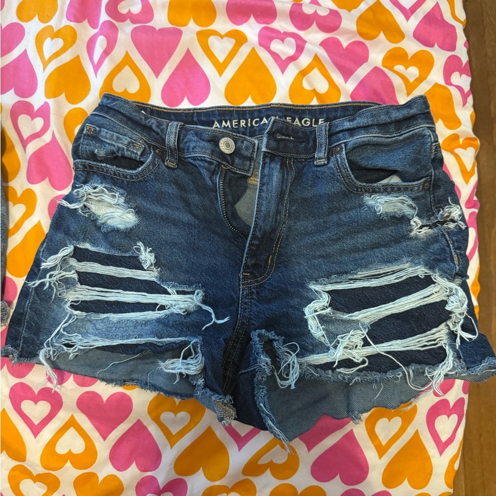 American Eagle Outfitters Women's Ripped Jean Shorts - Dark Blue